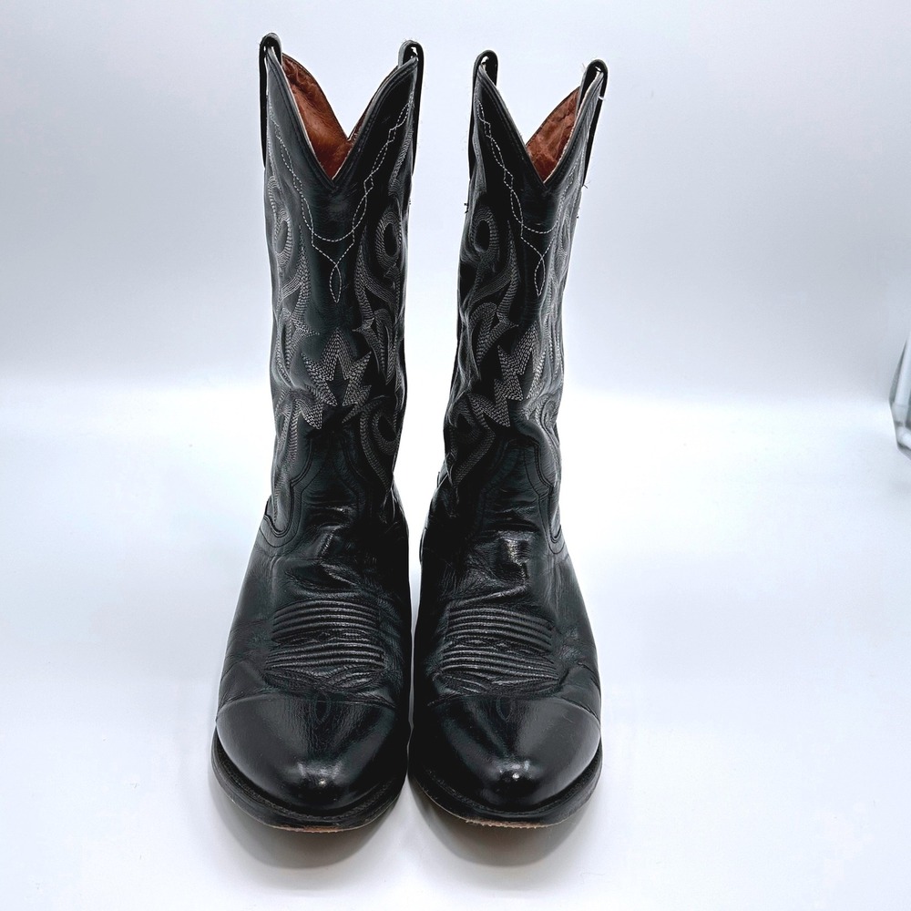 Dan Post Mens Black Leather Western Cowboy Boots Round Toe DP 2110 R Size 10 EW